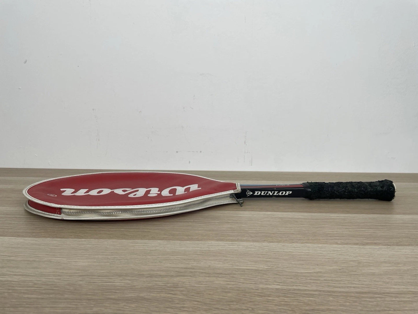 Racchetta Da Tennis Dunlop 41/8" Made In England Custodia Wilson Ecopelle Rossa