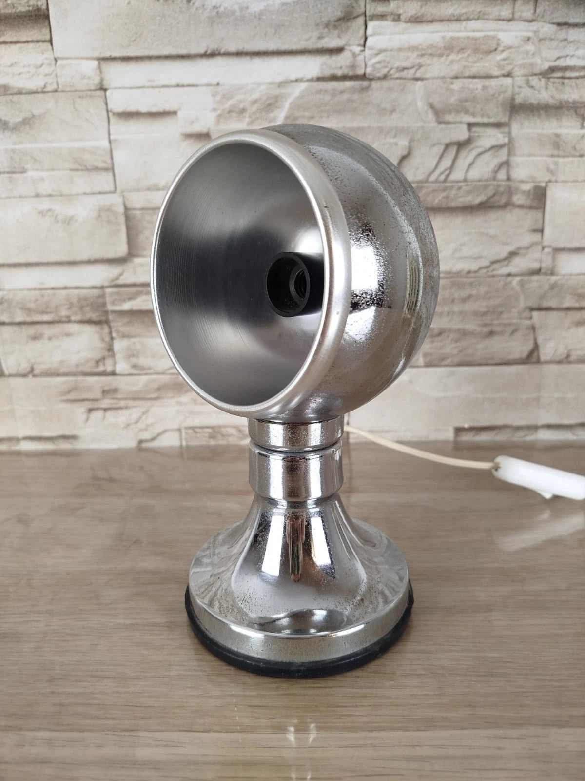 Lampada Da Tavolo Space Age Abat-jour Anni 70 Argento Eyeball Design Con Cavo