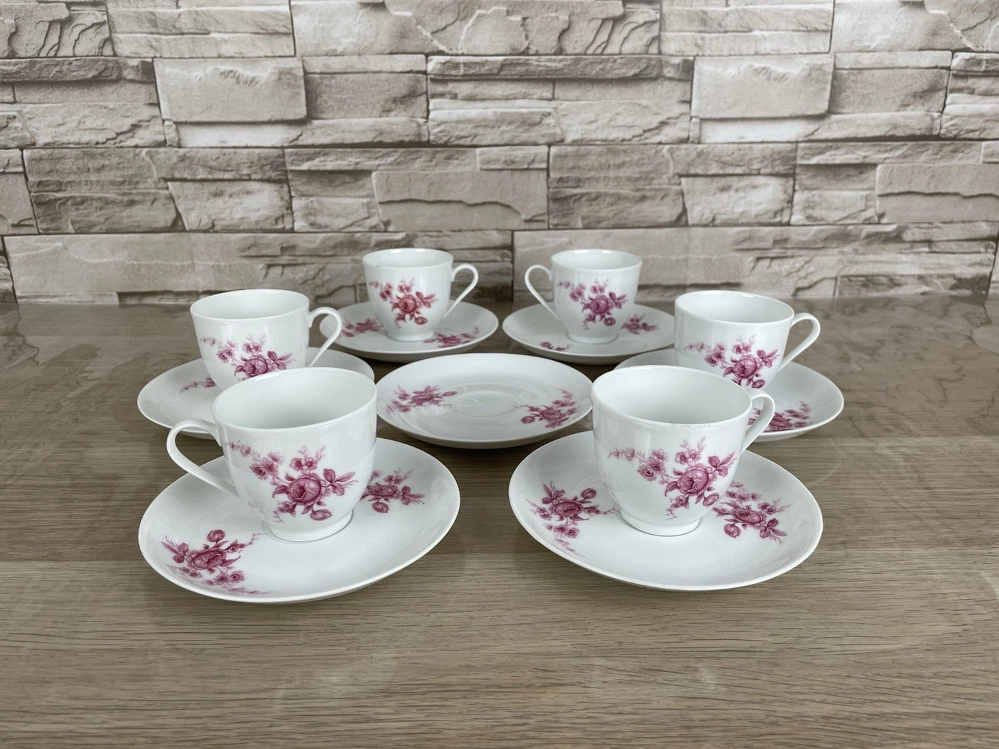 Servizio Da Caffè Limoges Porcellana Francese Vintage 6 Piattini E Tazzine Fiori