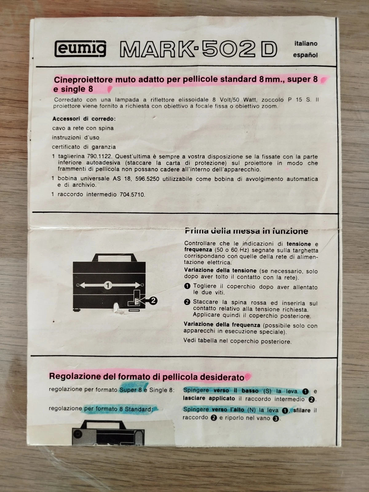 Proiettore Eumig Mark 502 D Per Pellicole Super 8 Vintage Epoca Anni 60 Nero