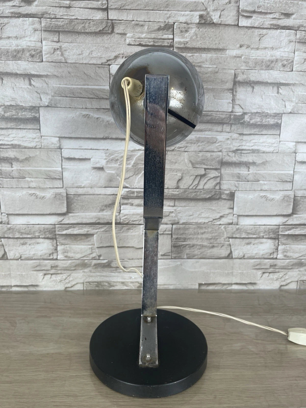 Lampada Da Tavolo Eyeball Space Age Vintage Anni 70 Argento E Nero Snodabile