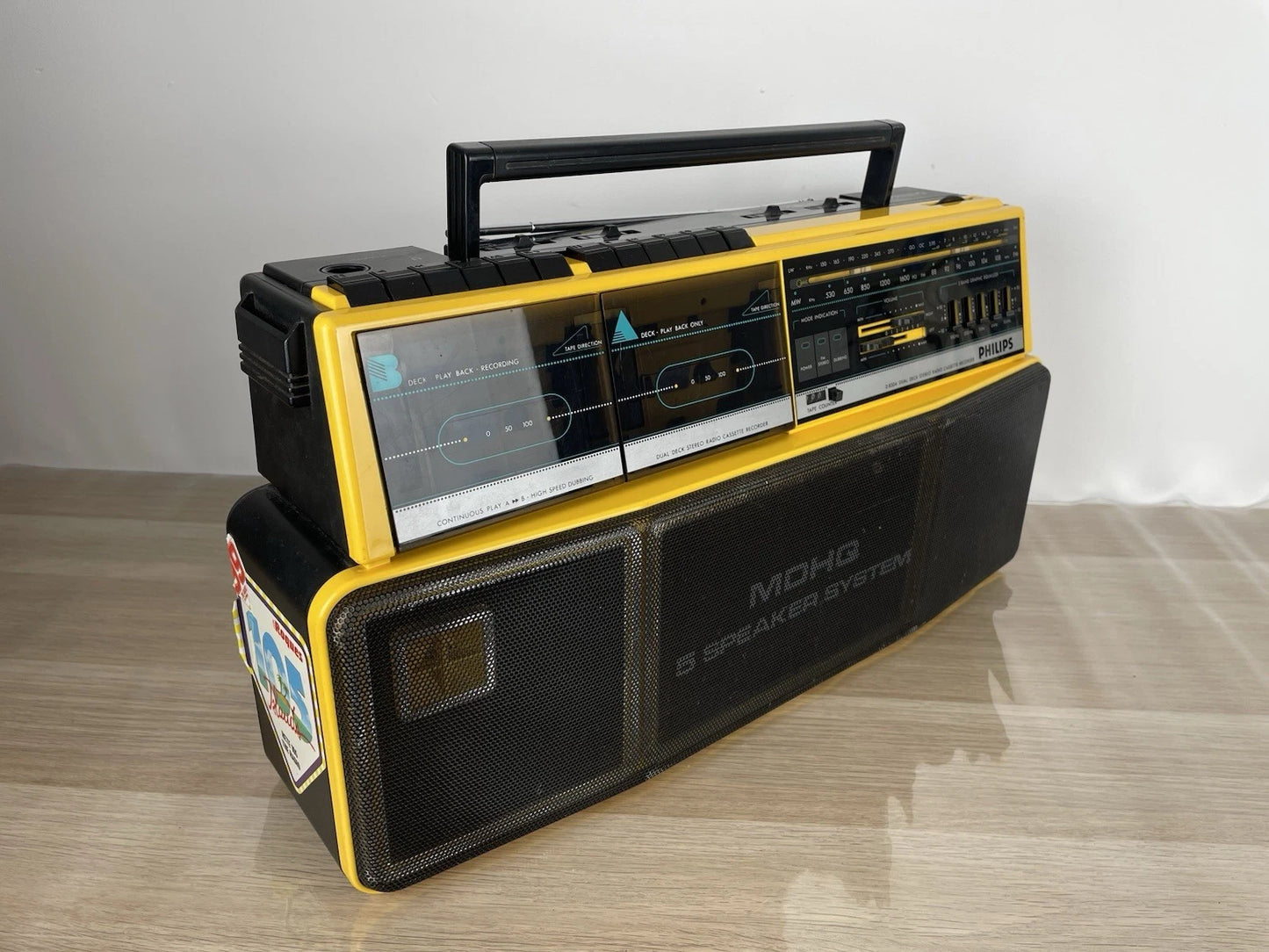 Boombox Radio Philips Double Deck Stereo Radio Cassette Recorder D8304 Gialla