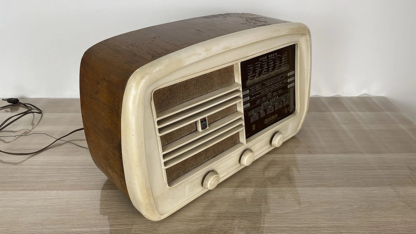 Antica Radio D'Epoca Minerva 525/2 Vintage Valvolare Anni 50 In Legno Solo AM