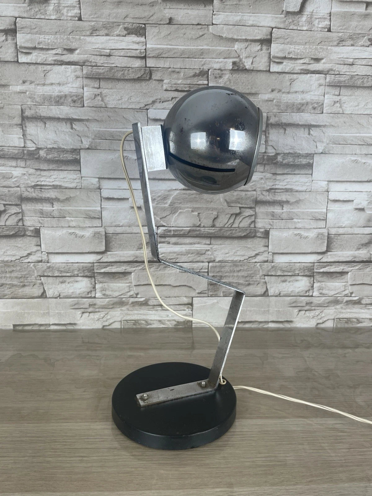 Lampada Da Tavolo Eyeball Space Age Vintage Anni 70 Argento E Nero Snodabile
