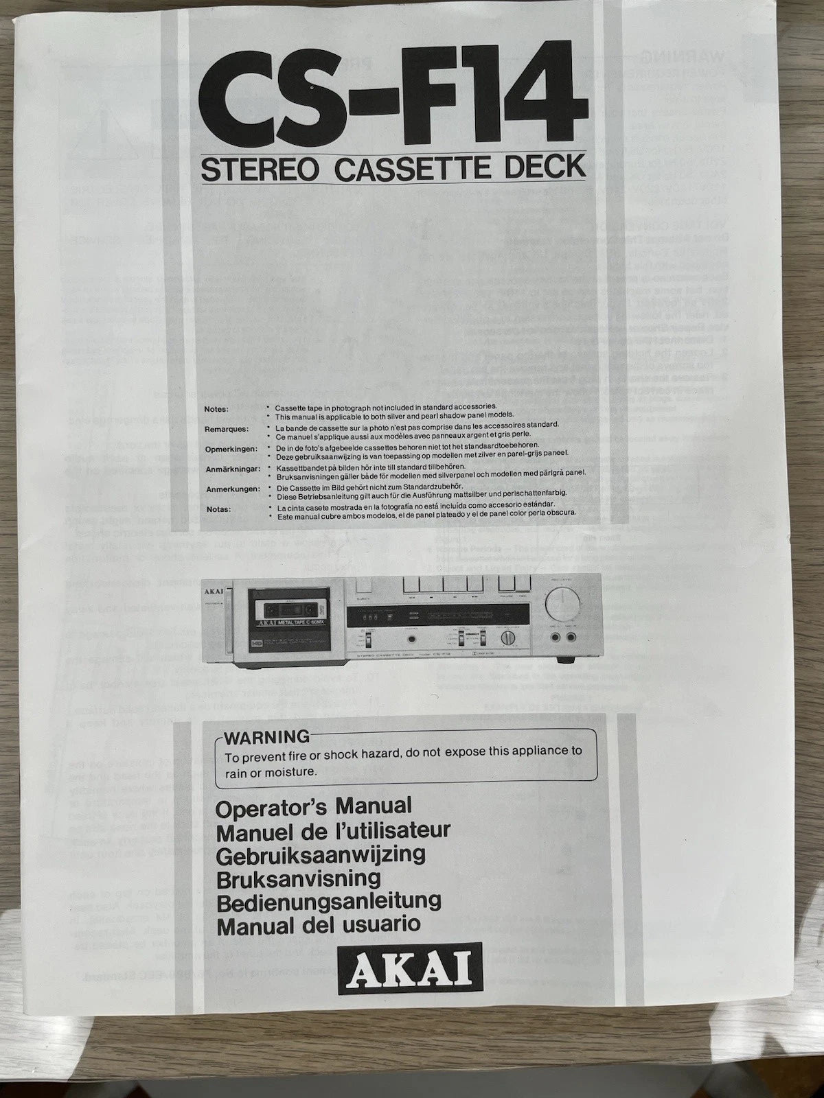 Piastra Cassette Akai CS-F14 Vintage HiFi Stereo Argento Anni 80 Musicassette