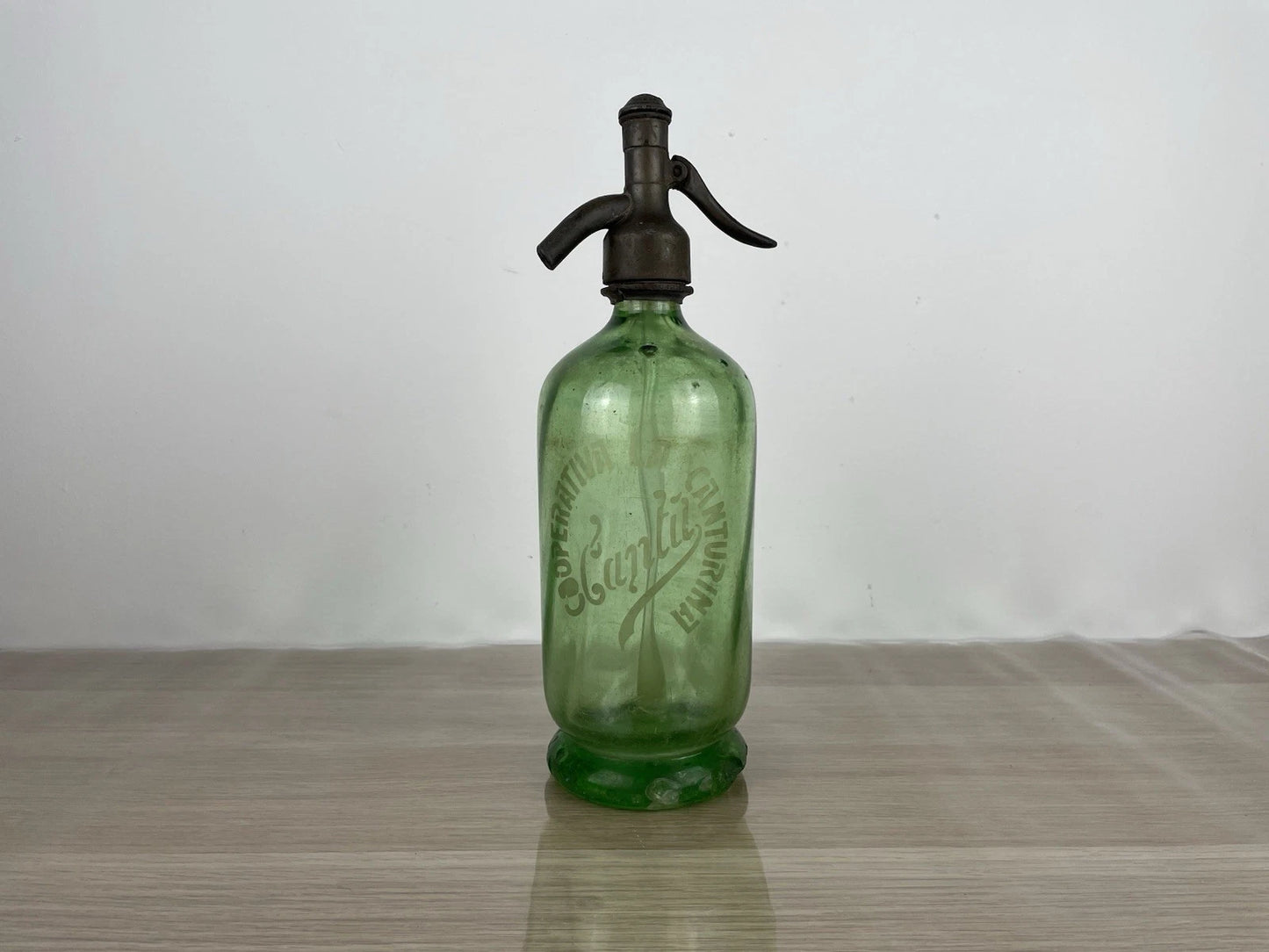 Autoseltzer In Vetro Sifone Seltz Cooperativa Canturina Cantù Verde Anni 30 Epoca