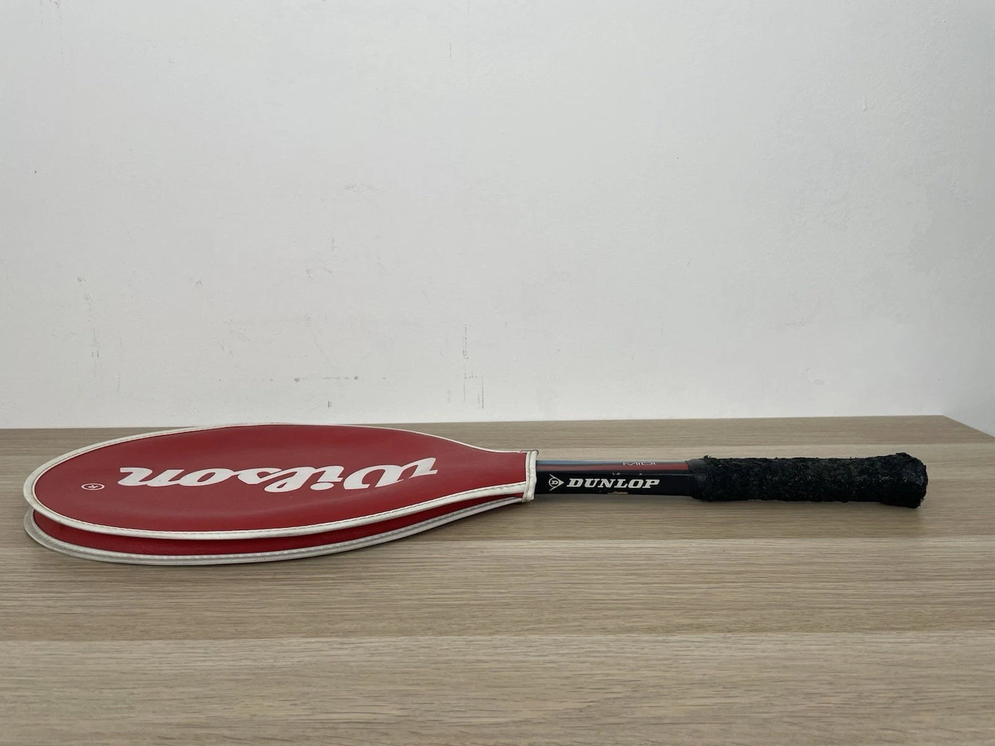 Racchetta Da Tennis Dunlop 41/8" Made In England Custodia Wilson Ecopelle Rossa