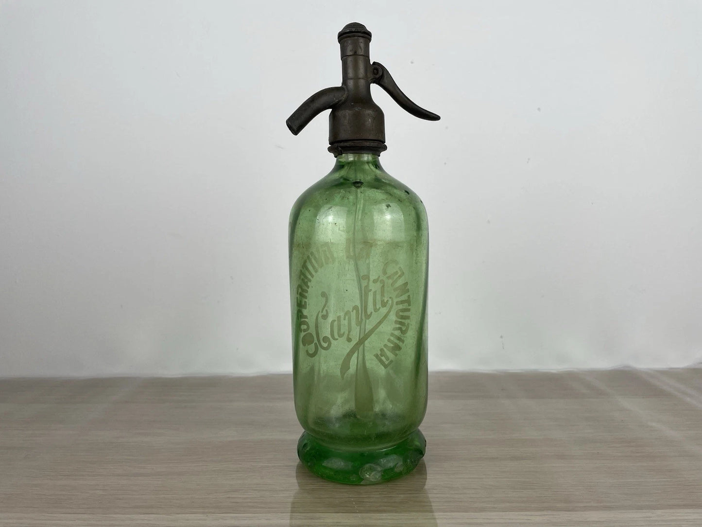 Autoseltzer In Vetro Sifone Seltz Cooperativa Canturina Cantù Verde Anni 30 Epoca