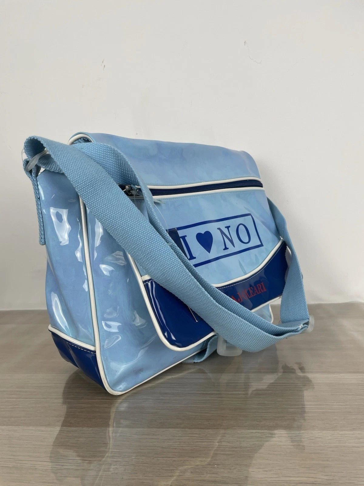 Borsa Naj Oleari I Love No Azzurra PVC Postina Tracolla Vintage Cartella Scuola