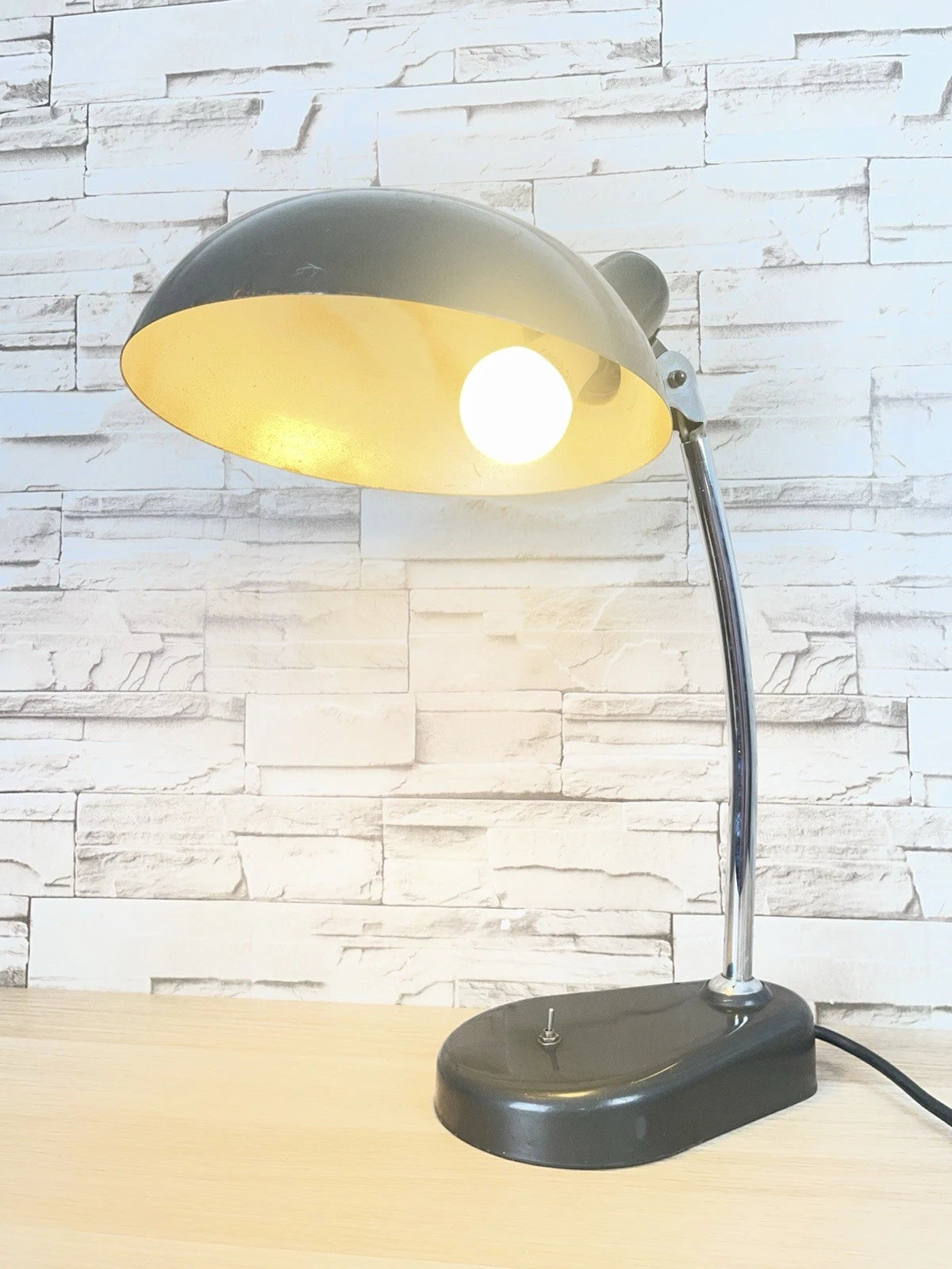 Lampada Da Tavolo Seminara Vintage Epoca Anni 60 Ministeriale Industriale Grigio