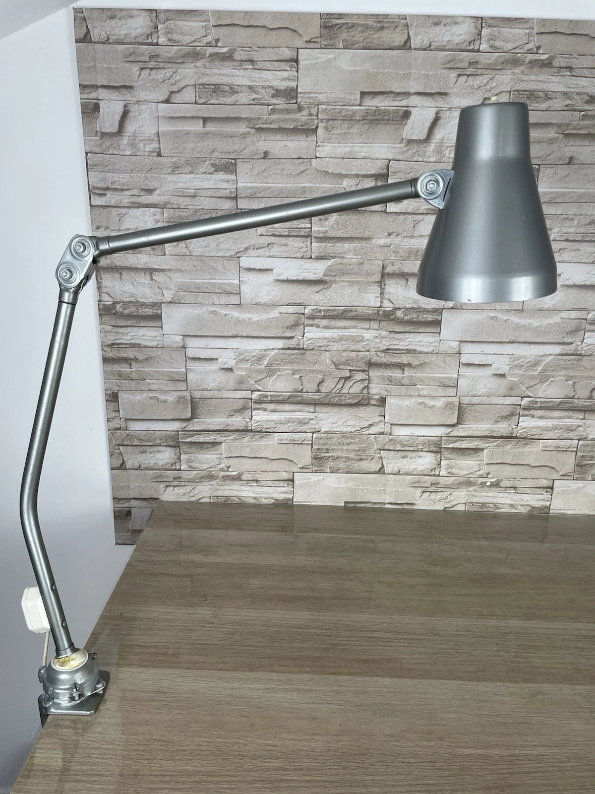 Lampada Acciarri Snodabile Industriale Vintage Epoca Grigia Con Morsetto Tavolo