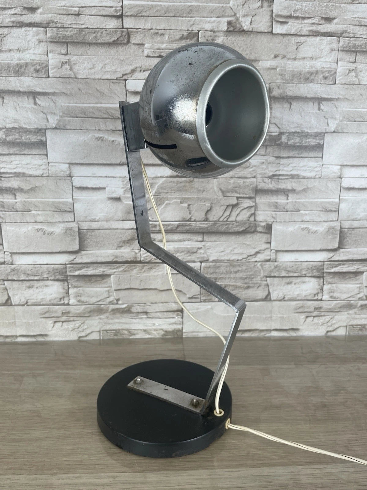 Lampada Da Tavolo Eyeball Space Age Vintage Anni 70 Argento E Nero Snodabile