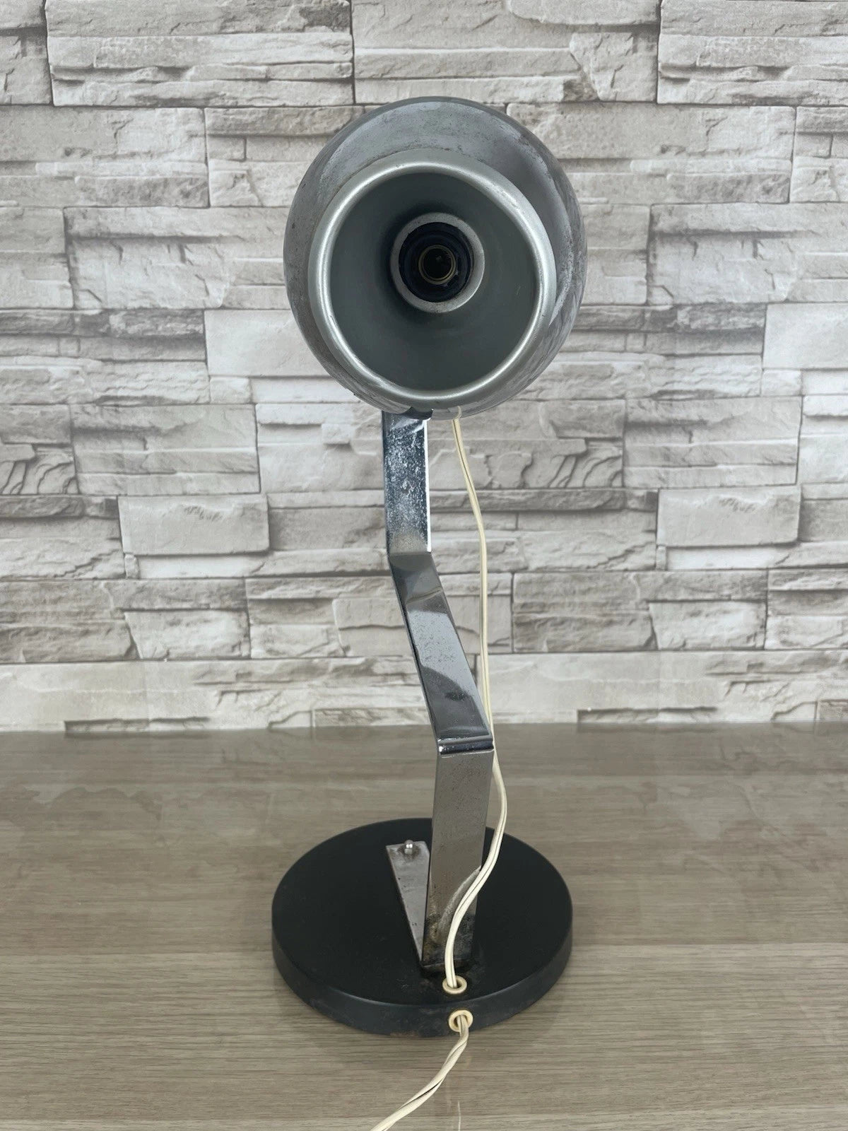 Lampada Da Tavolo Eyeball Space Age Vintage Anni 70 Argento E Nero Snodabile