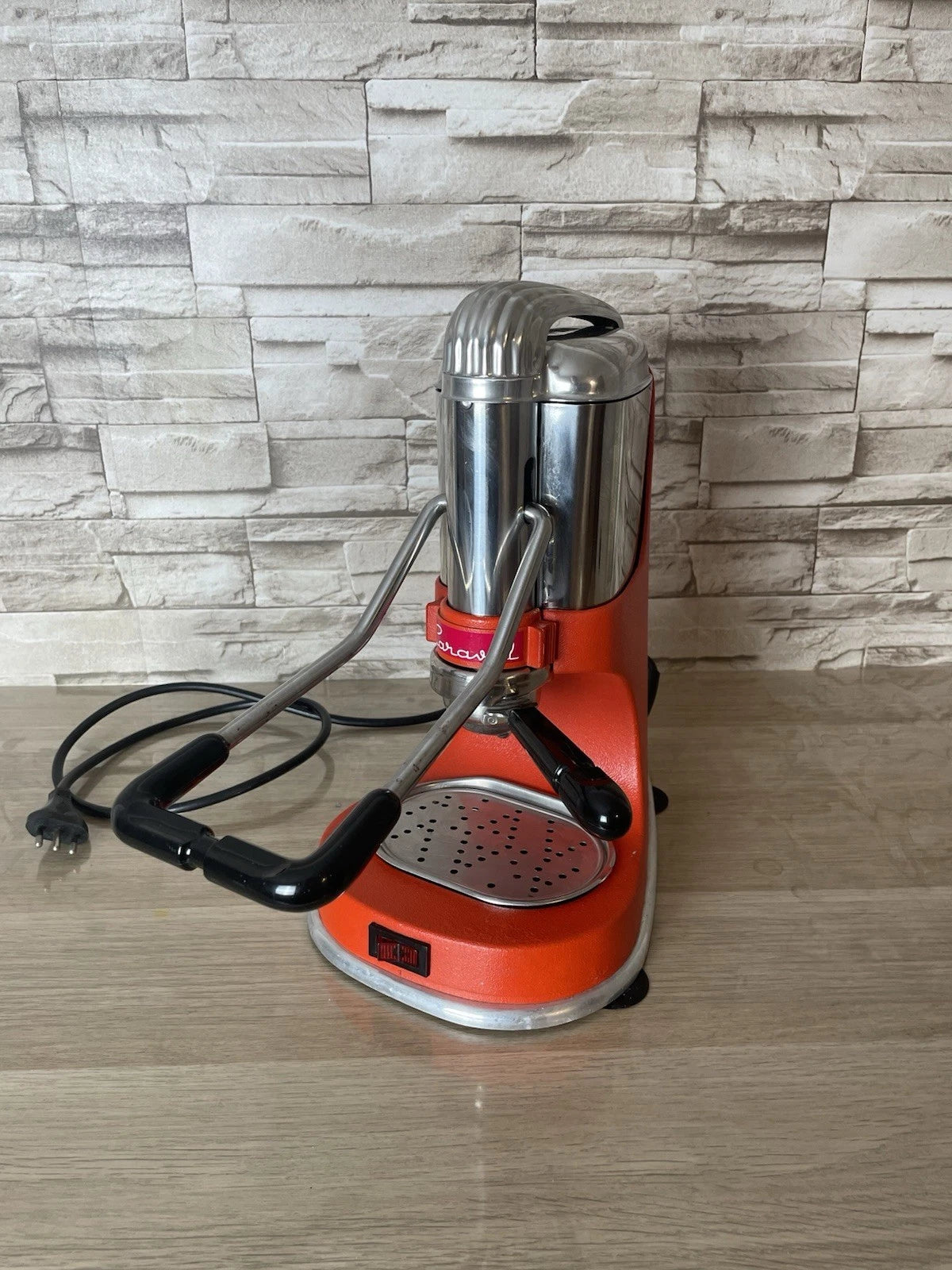 Macchina Per Caffè Caravel Arrarex Arancio Vintage A Leva Con Cavo Per Macinato