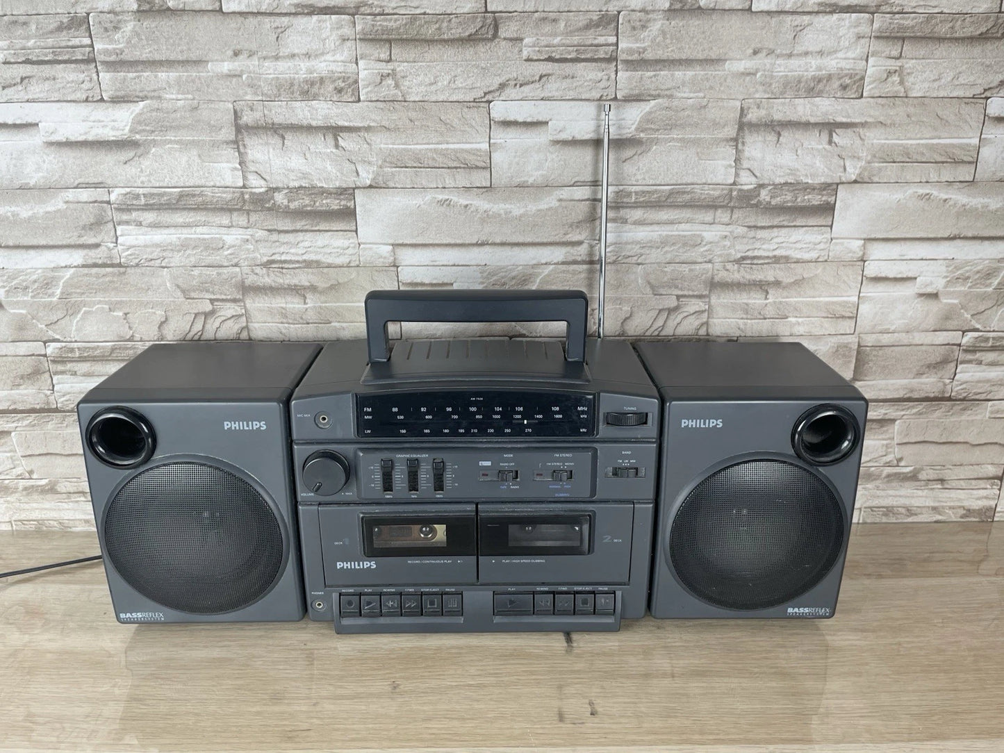 Boombox Radio Stereo Cassette Deck Philips AW7520/00 Nera Vintage Anni 90