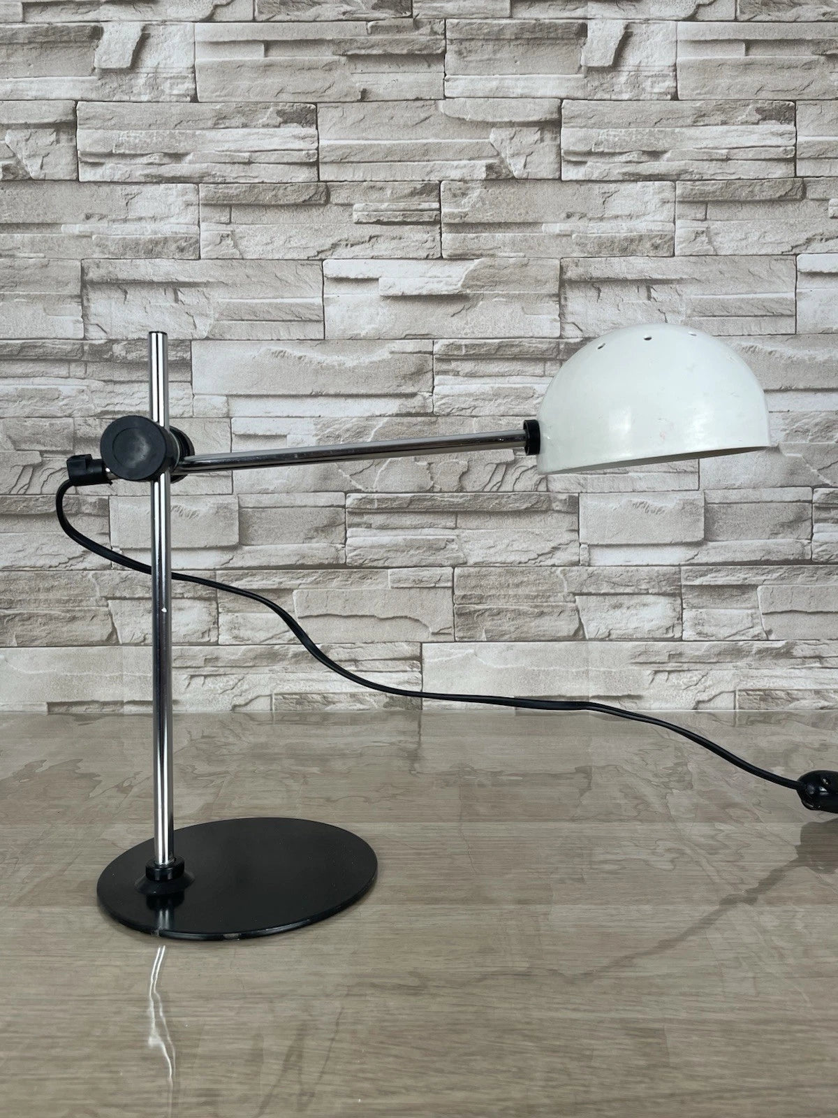 Lampada Da Tavolo Vintage Snodabile Bianca Epoca Anni 70 E16 Cavo E Interruttore