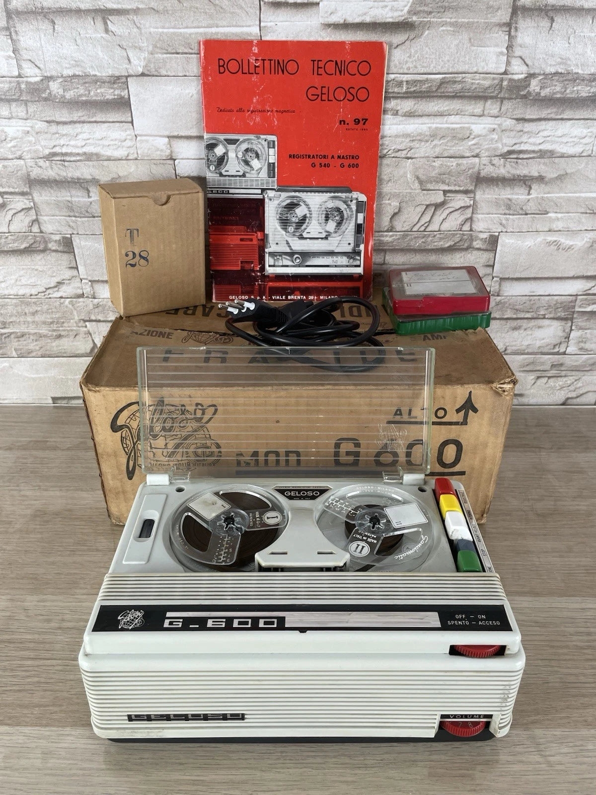Magnetofono A Bobine Geloso G-600 Registratore Vintage Epoca Anni 60 E Cavo