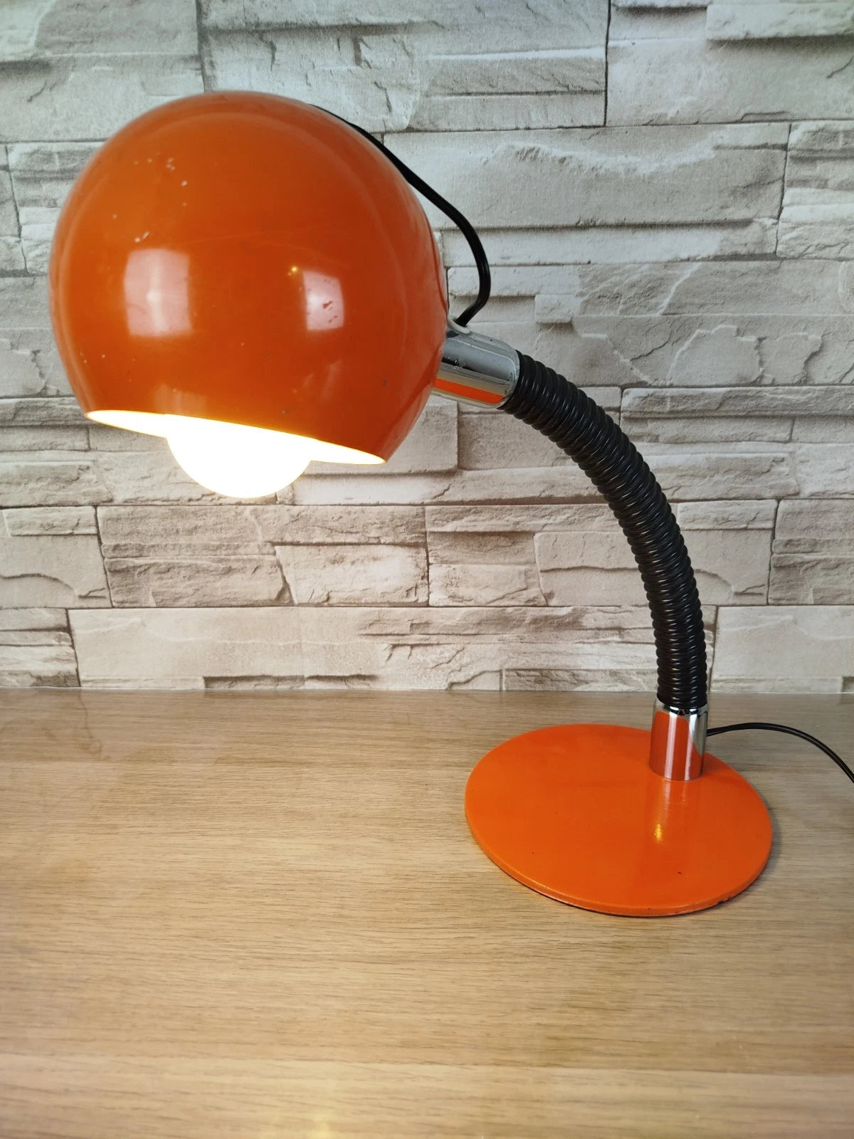 Lampada Da Tavolo Eyeball Space Age Vintage Anni 70 Arancione E Nero Snodabile