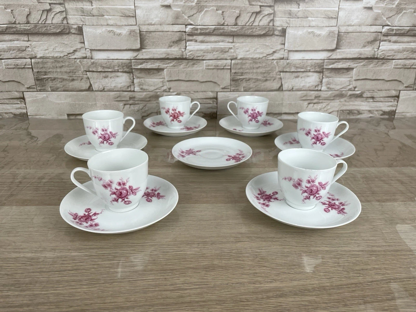 Servizio Da Caffè Limoges Porcellana Francese Vintage 6 Piattini E Tazzine Fiori