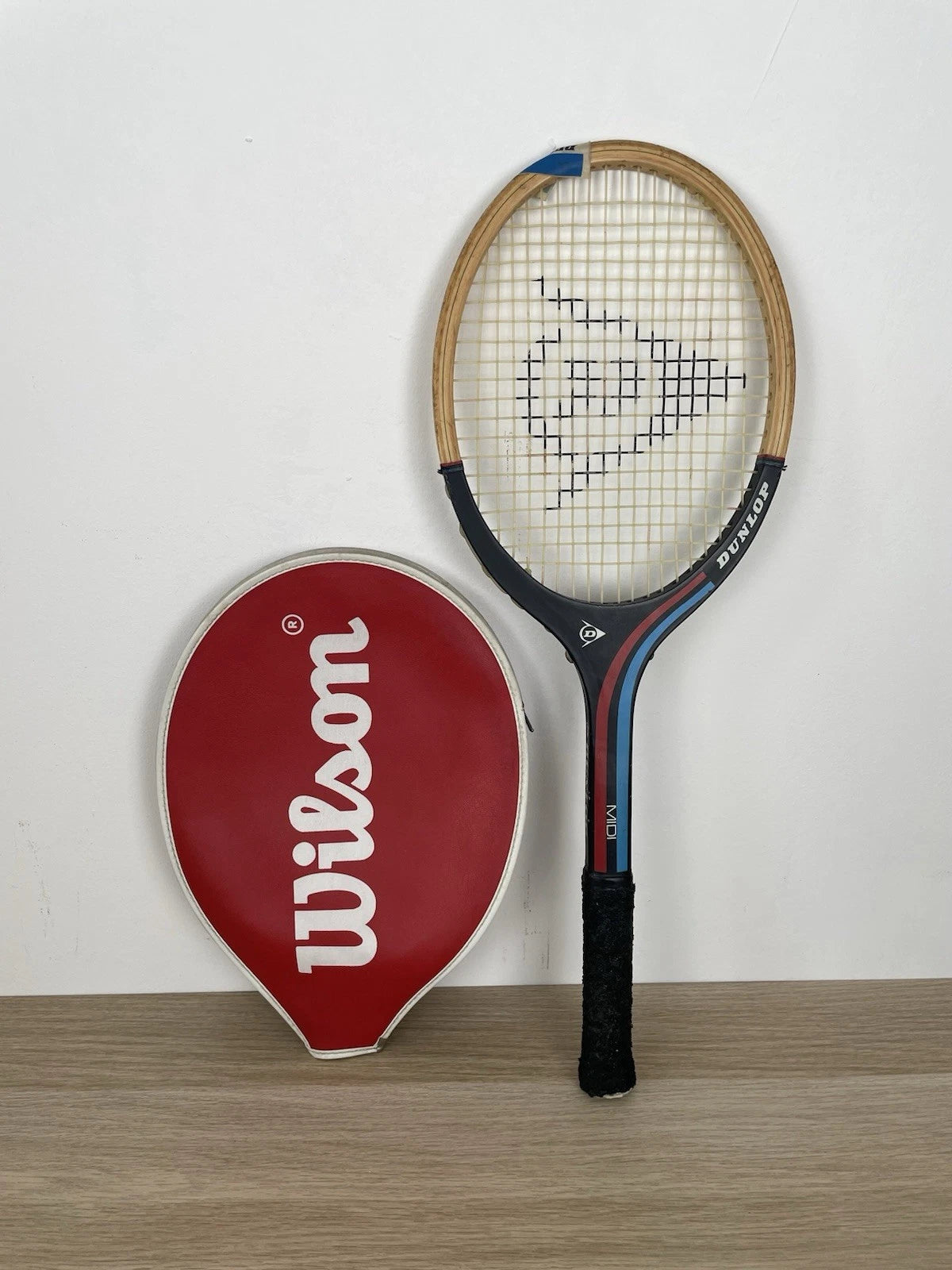 Racchetta Da Tennis Dunlop 41/8" Made In England Custodia Wilson Ecopelle Rossa