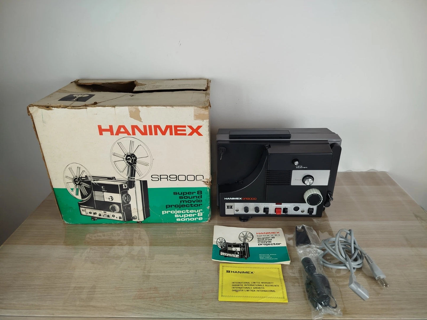 Proiettore Super 8mm Sonoro Hanimex Sr 9000 Vintage Custodia Cavo Scatola Microfono