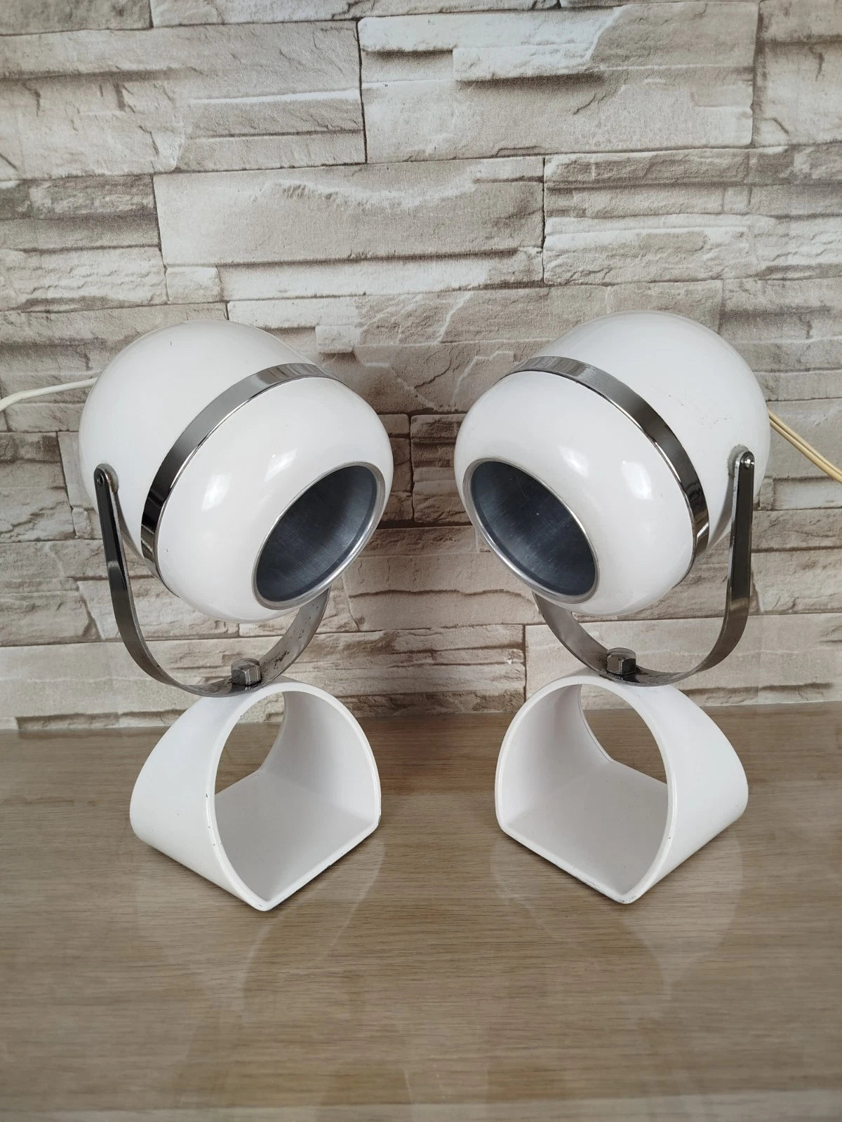 Coppia Di Lampade Da Tavolo Space Age Abat-jour Anni 70 Bianche Comodino Design