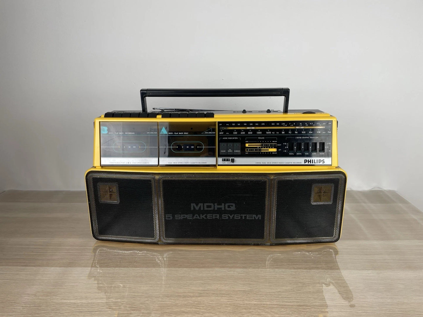 Boombox Radio Philips Double Deck Stereo Radio Cassette Recorder D8304 Gialla