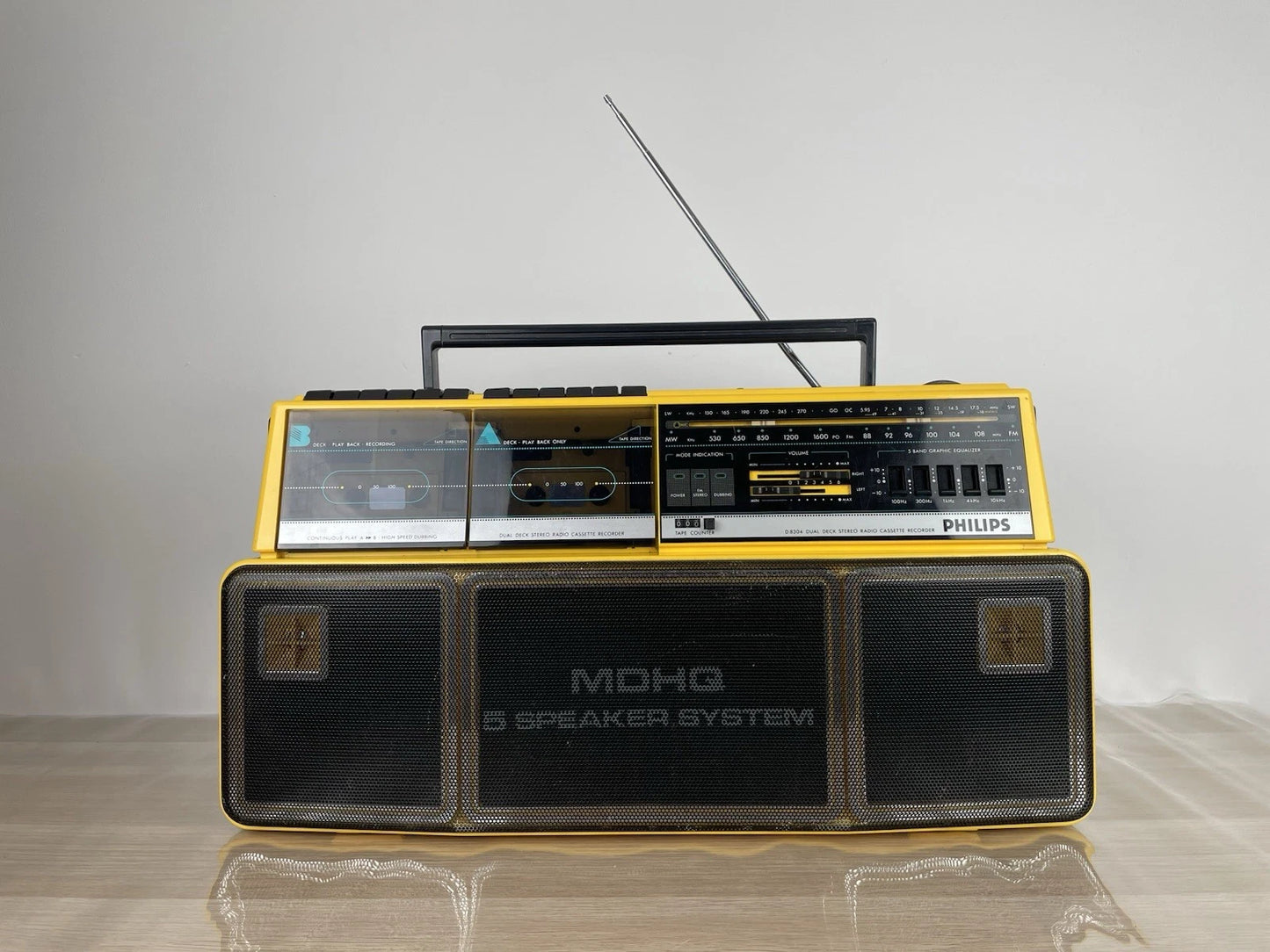 Boombox Radio Philips Double Deck Stereo Radio Cassette Recorder D8304 Gialla