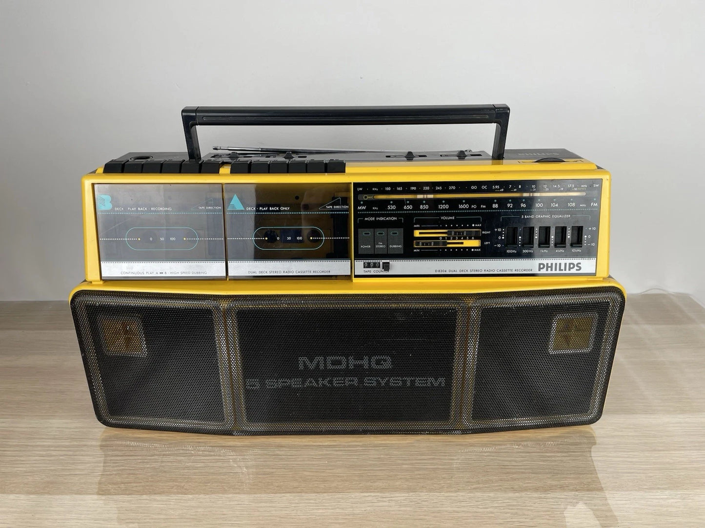 Boombox Radio Philips Double Deck Stereo Radio Cassette Recorder D8304 Gialla