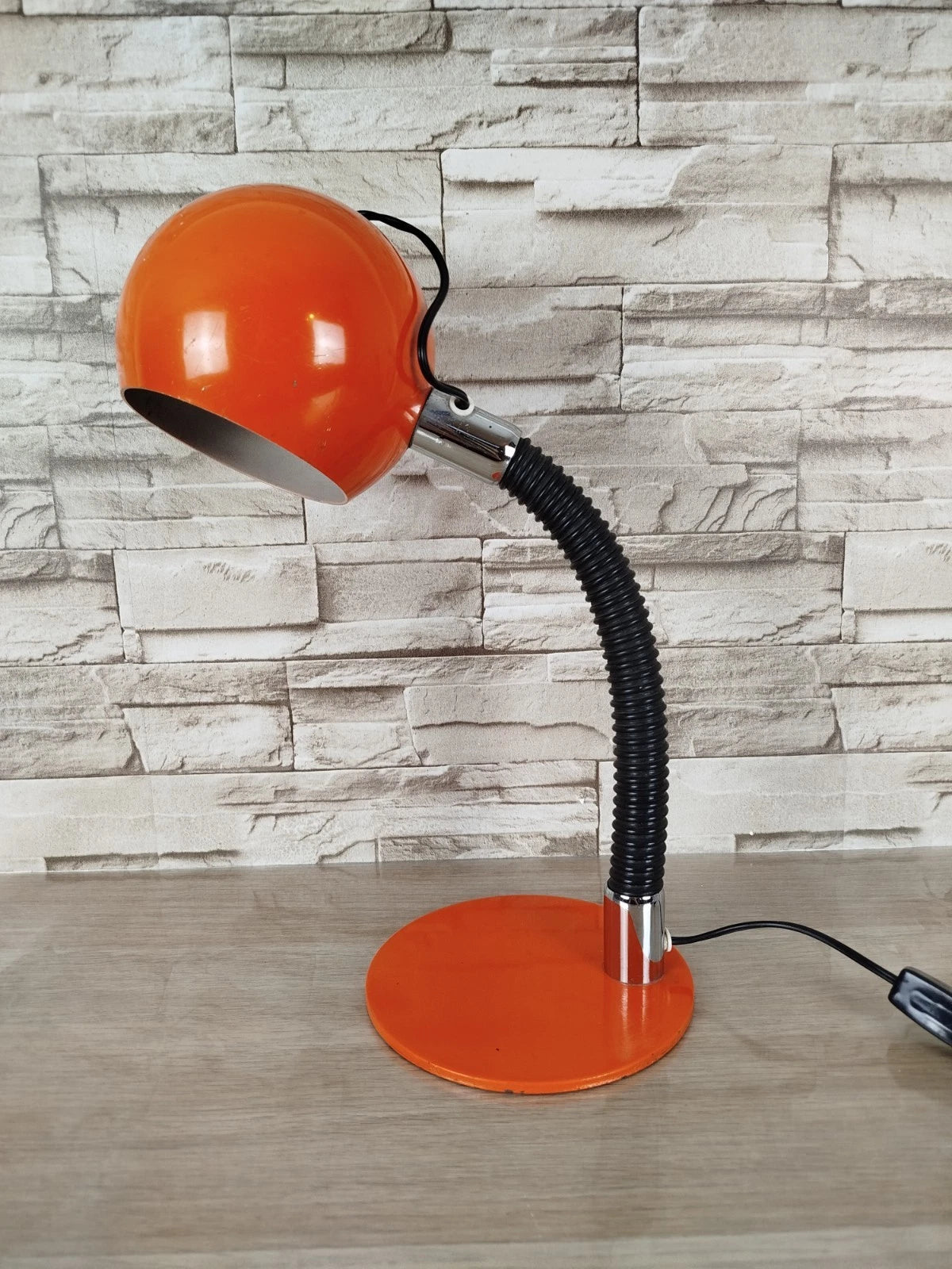 Lampada Da Tavolo Eyeball Space Age Vintage Anni 70 Arancione E Nero Snodabile