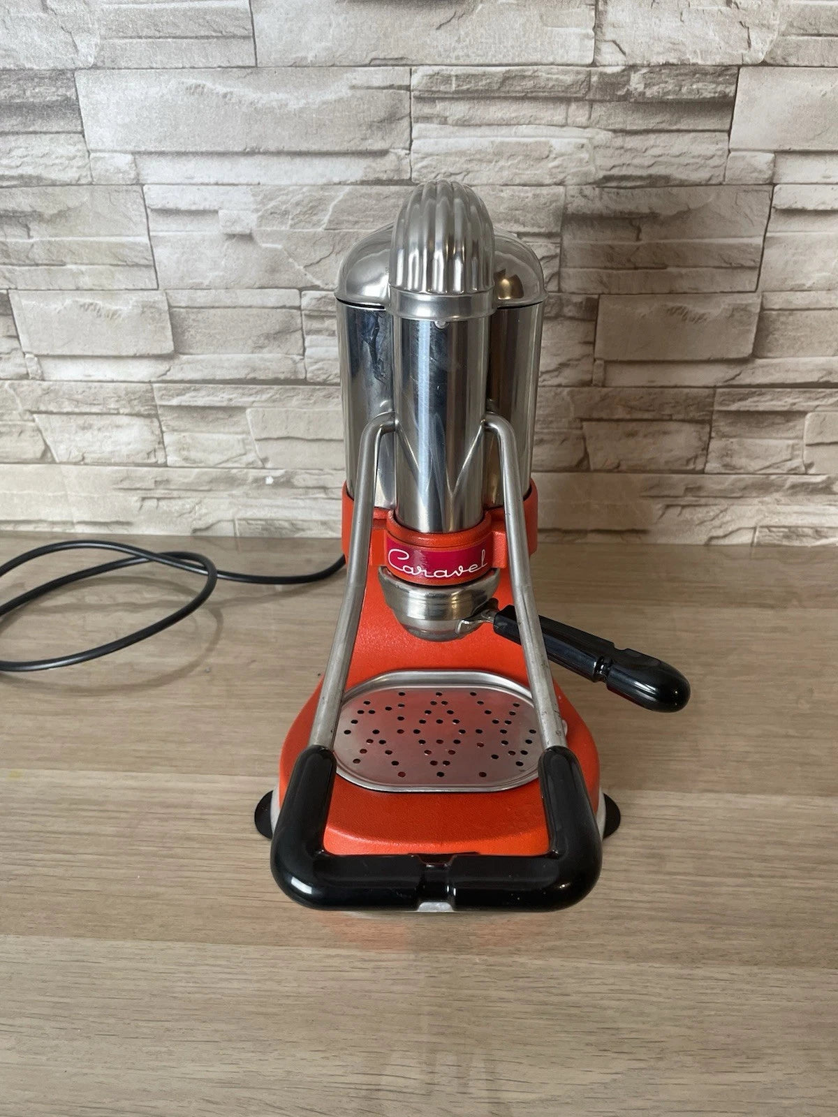 Macchina Per Caffè Caravel Arrarex Arancio Vintage A Leva Con Cavo Per Macinato