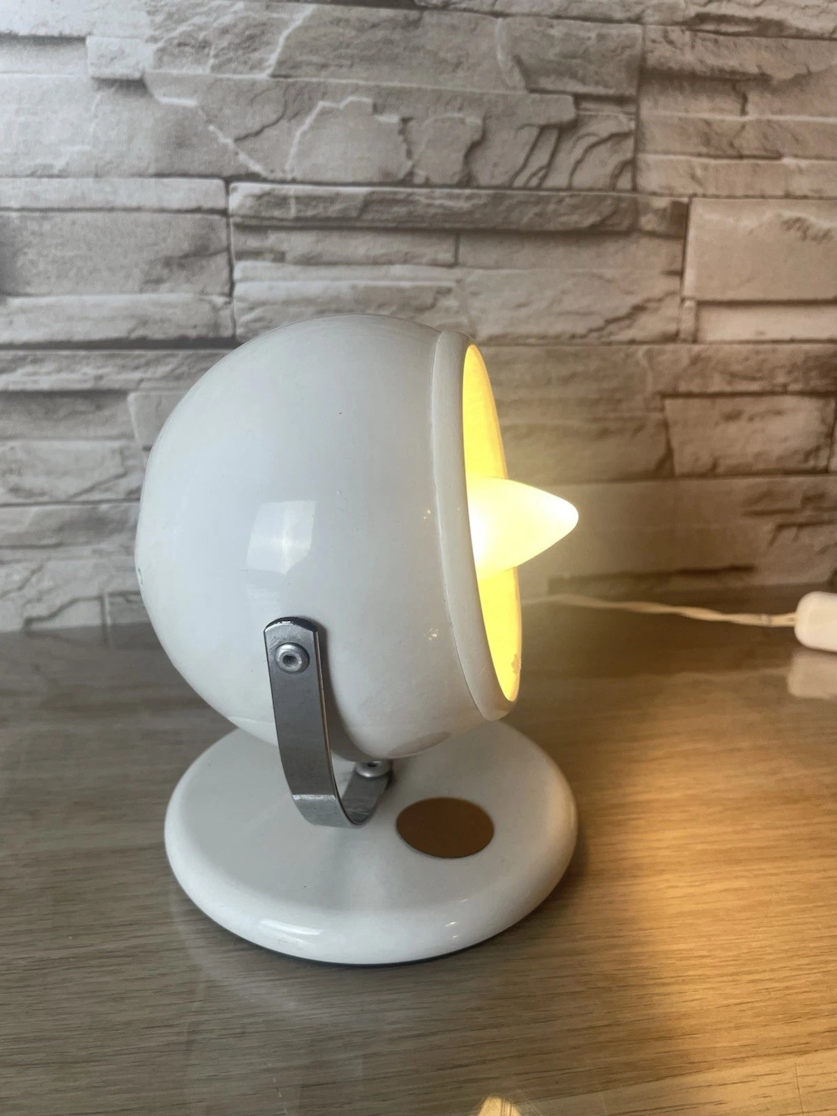 Lampada Da Tavolo Space Age Abat-jour Anni 70 Bianca Eyeball Design Con Cavo
