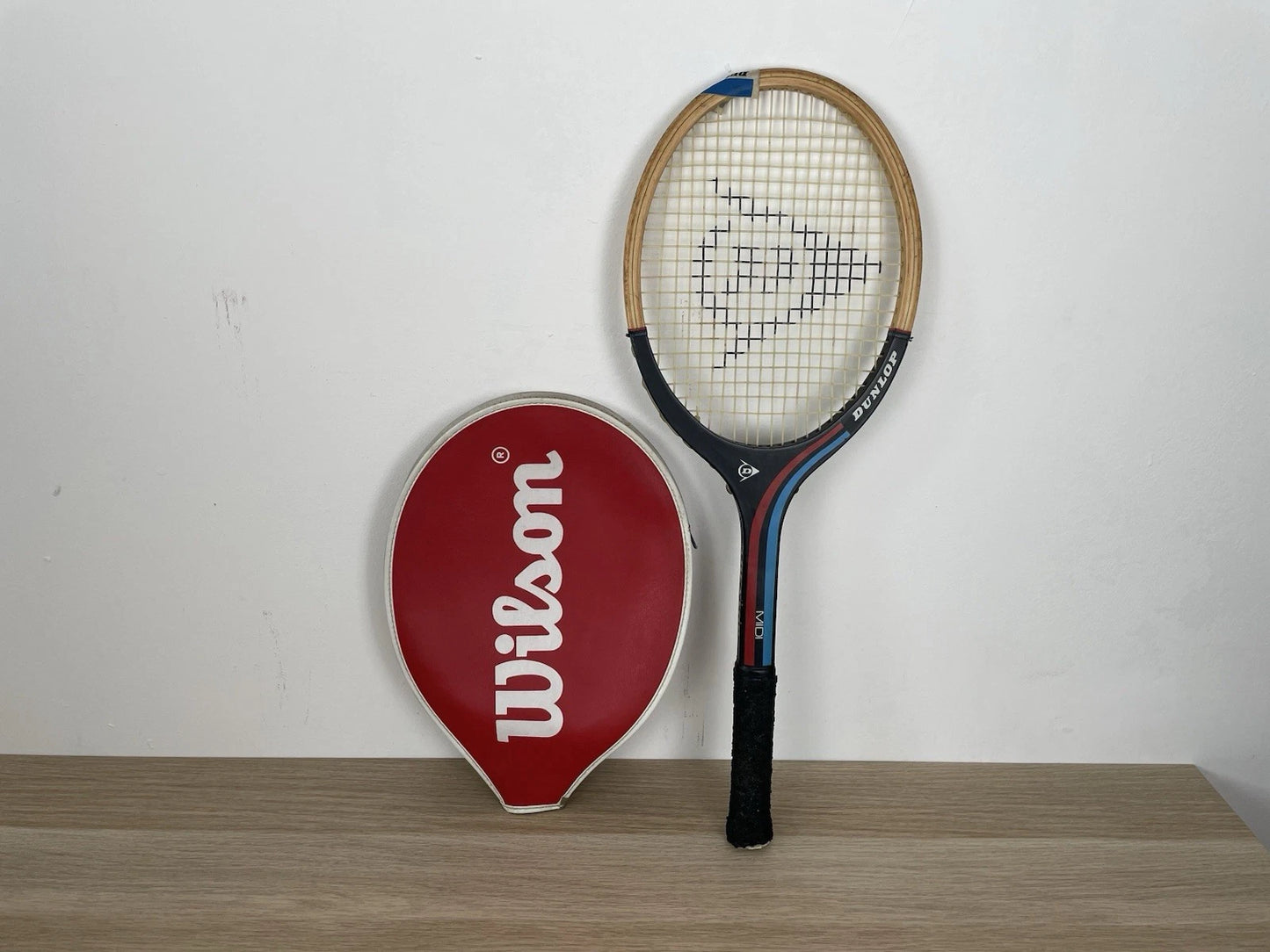 Racchetta Da Tennis Dunlop 41/8" Made In England Custodia Wilson Ecopelle Rossa