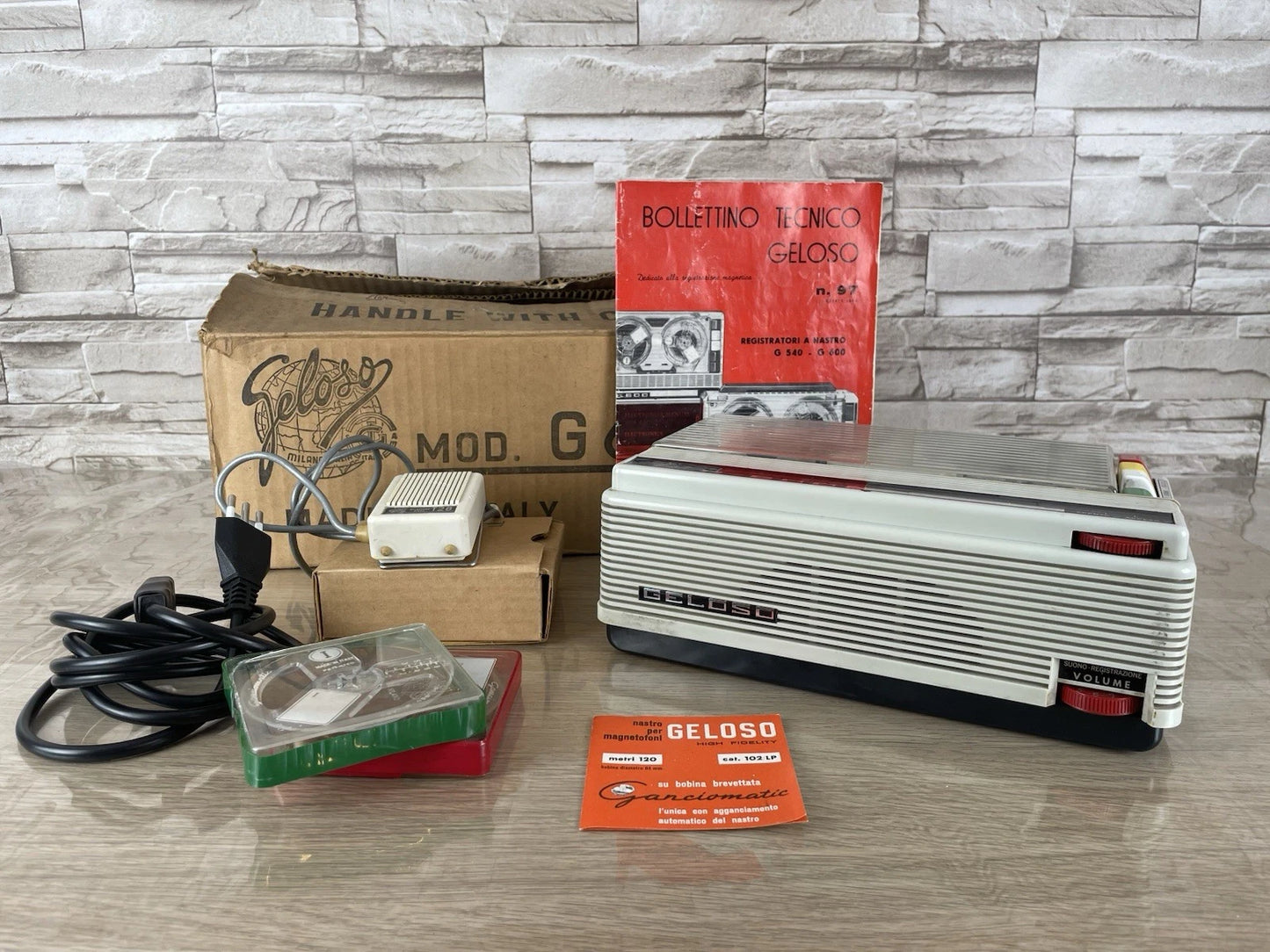 Magnetofono A Bobine Geloso G-600 Registratore Vintage Epoca Anni 60 E Cavo