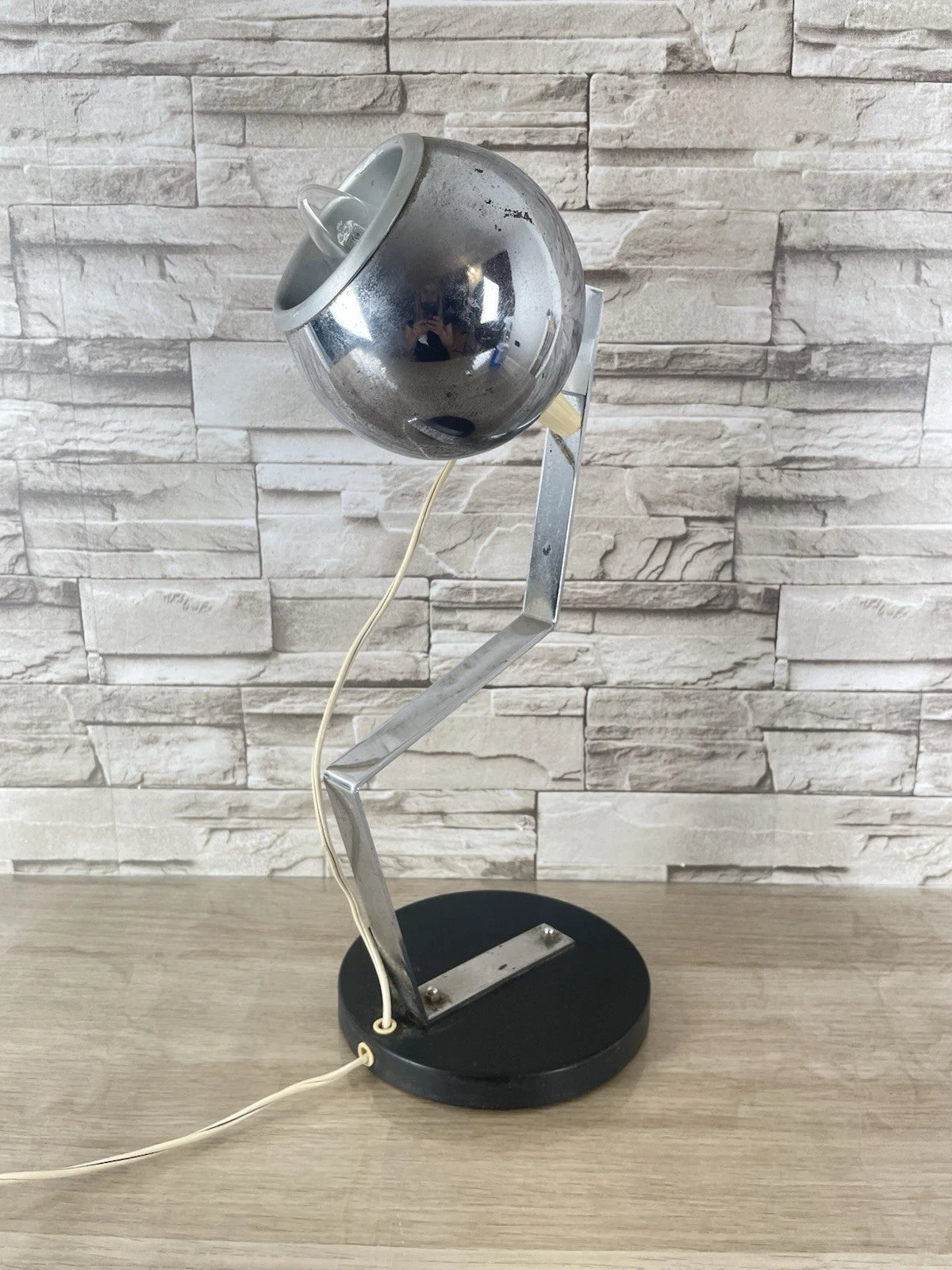 Lampada Da Tavolo Eyeball Space Age Vintage Anni 70 Argento E Nero Snodabile