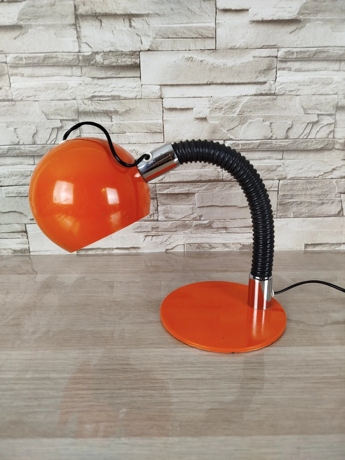Lampada Da Tavolo Eyeball Space Age Vintage Anni 70 Arancione E Nero Snodabile
