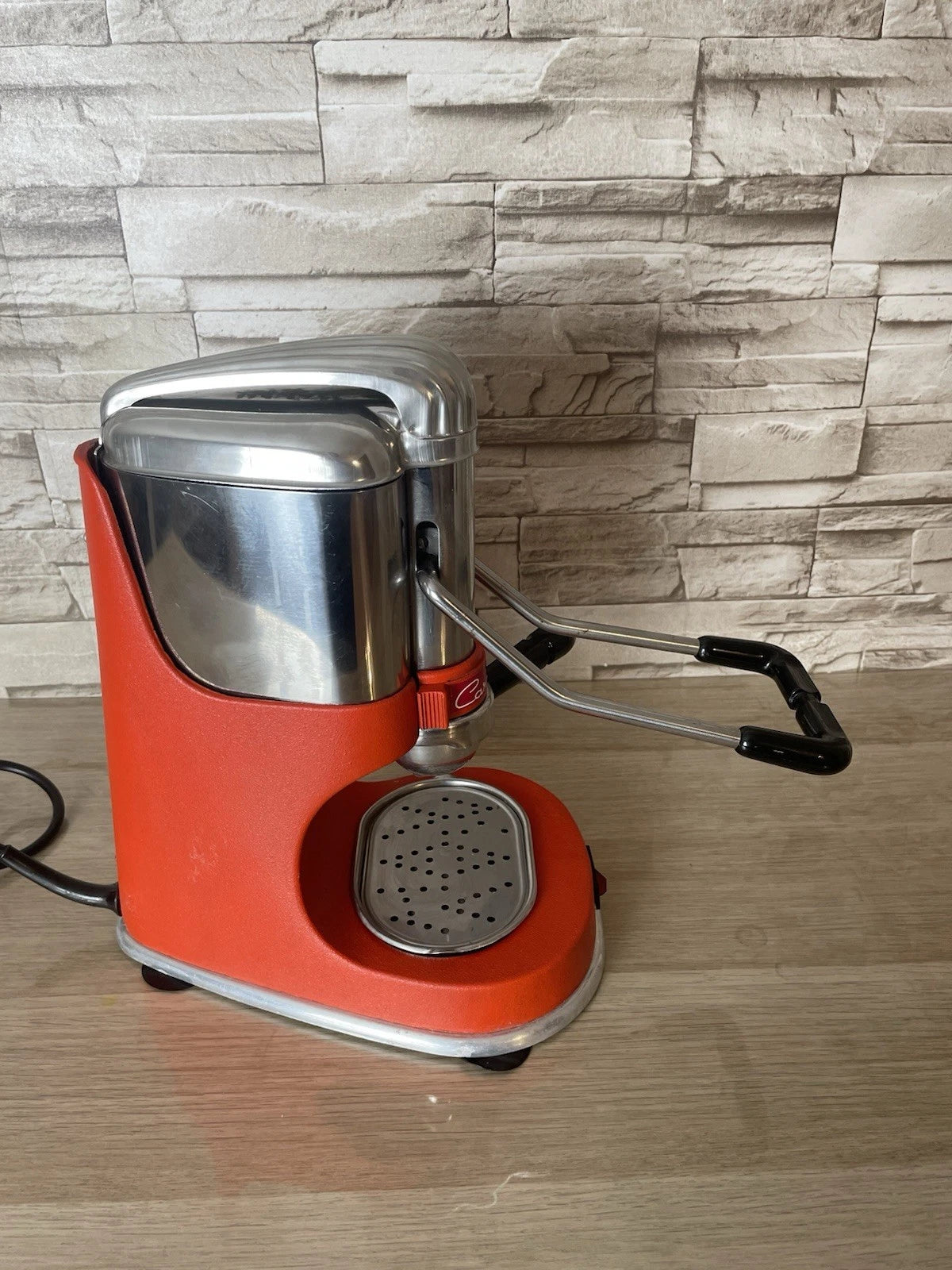 Macchina Per Caffè Caravel Arrarex Arancio Vintage A Leva Con Cavo Per Macinato