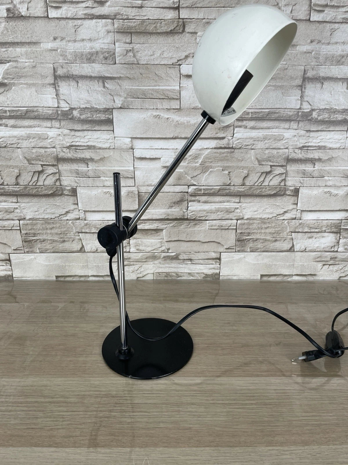 Lampada Da Tavolo Vintage Snodabile Bianca Epoca Anni 70 E16 Cavo E Interruttore