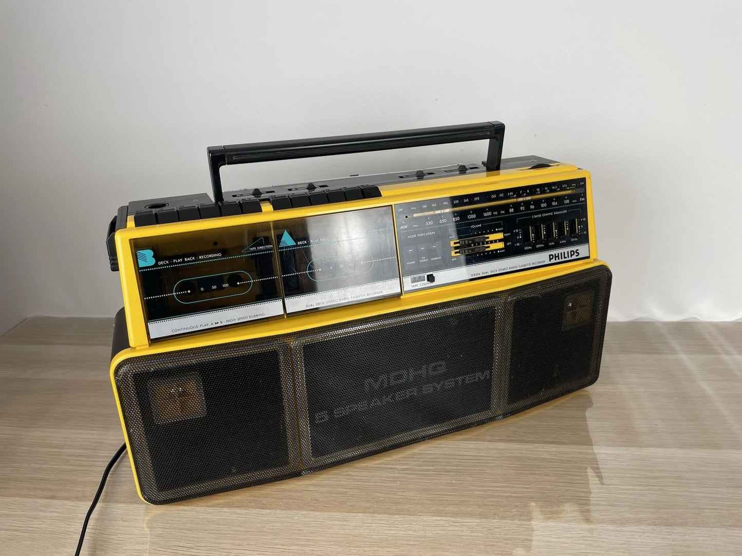 Boombox Radio Philips Double Deck Stereo Radio Cassette Recorder D8304 Gialla