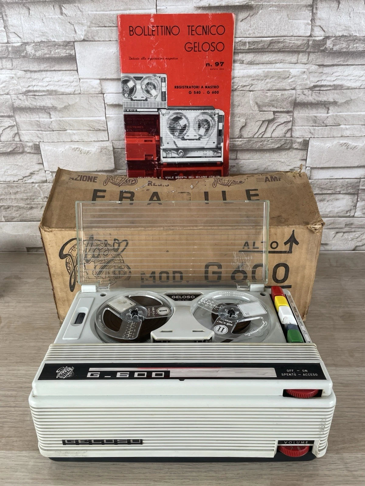Magnetofono A Bobine Geloso G-600 Registratore Vintage Epoca Anni 60 E Cavo