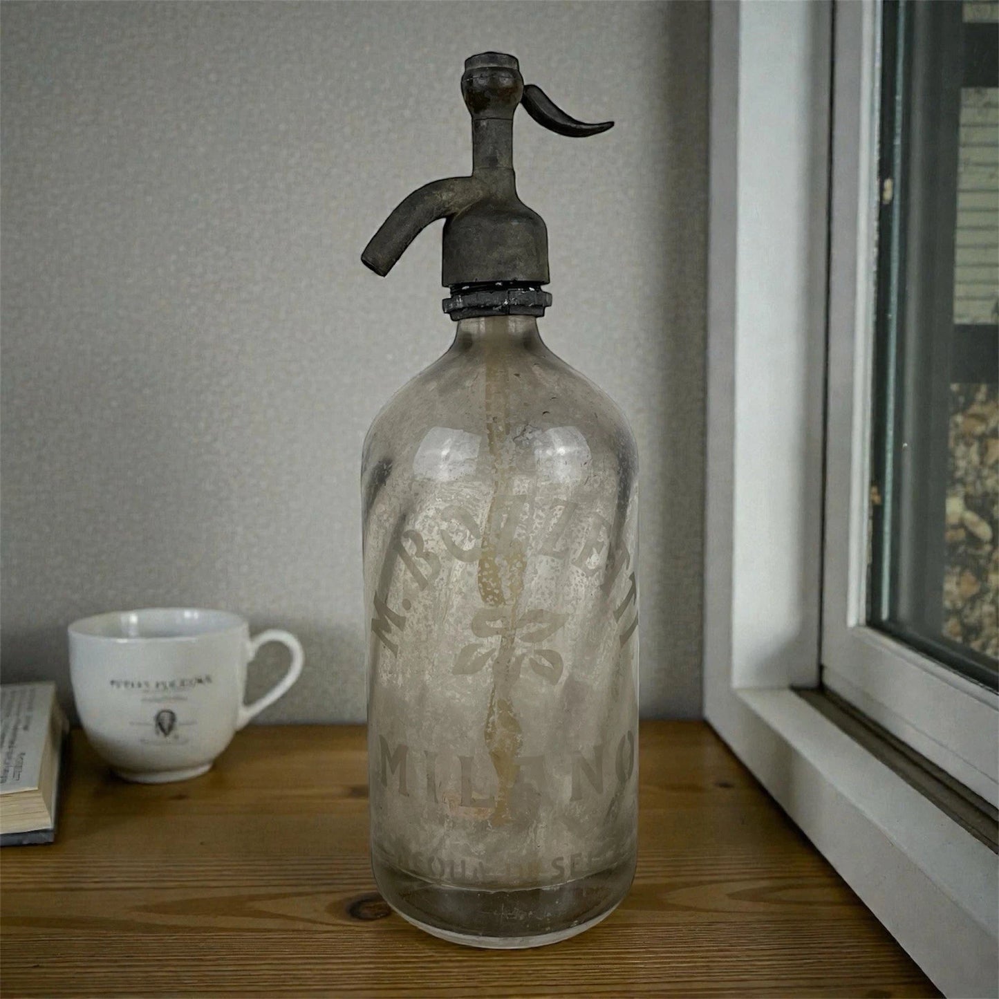 Antico Autoseltz In Vetro Sifone Seltz M Bozzetti Milano Bianco Epoca Anni 30