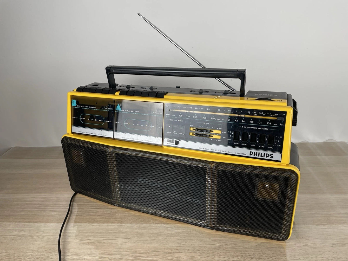 Boombox Radio Philips Double Deck Stereo Radio Cassette Recorder D8304 Gialla