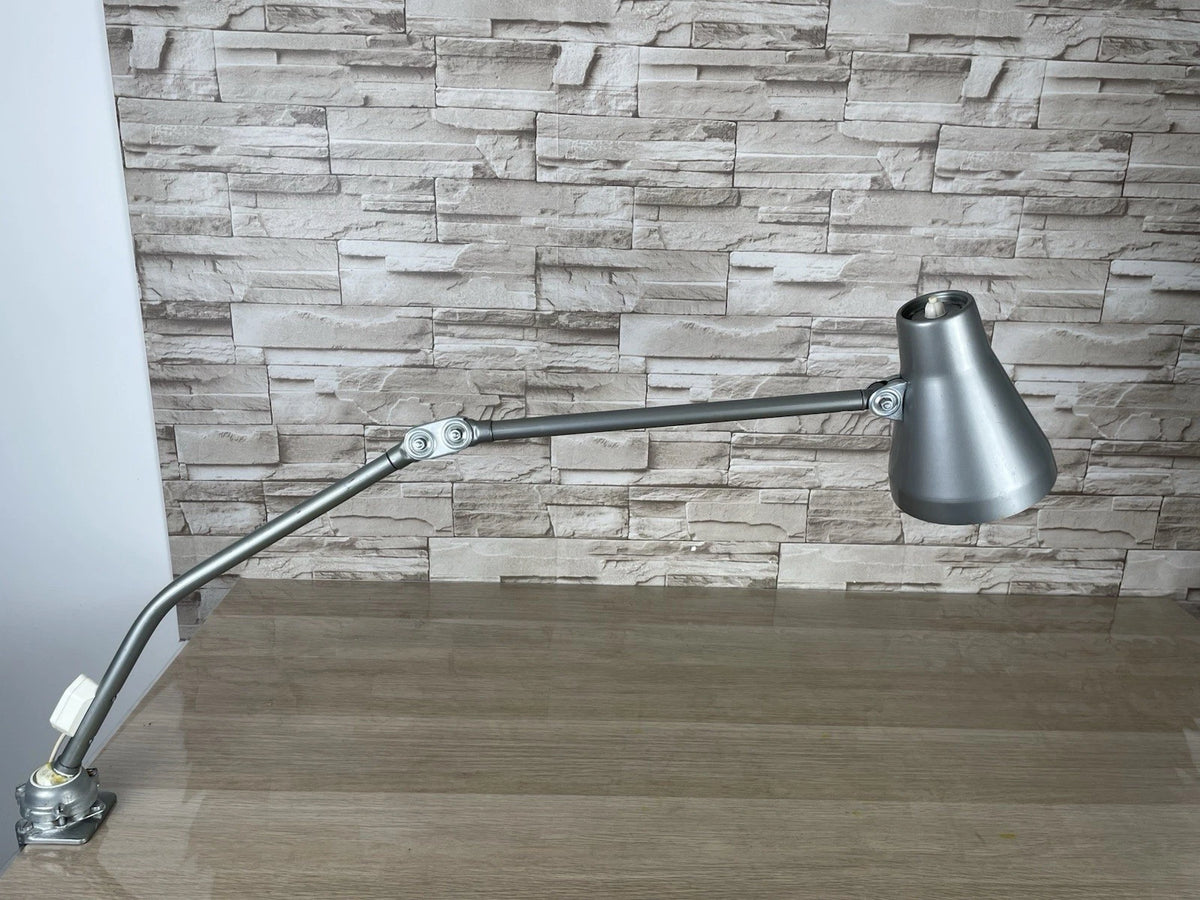 Lampada Acciarri Snodabile Industriale Vintage Epoca Grigia Con Morsetto Tavolo