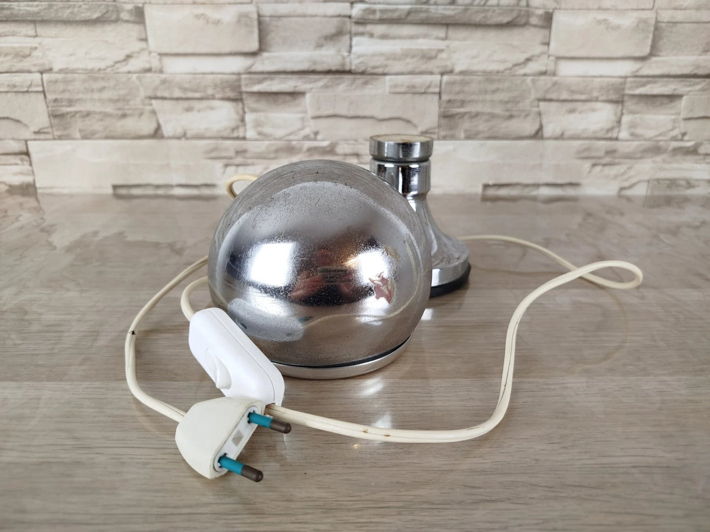 Lampada Da Tavolo Space Age Abat-jour Anni 70 Argento Eyeball Design Con Cavo