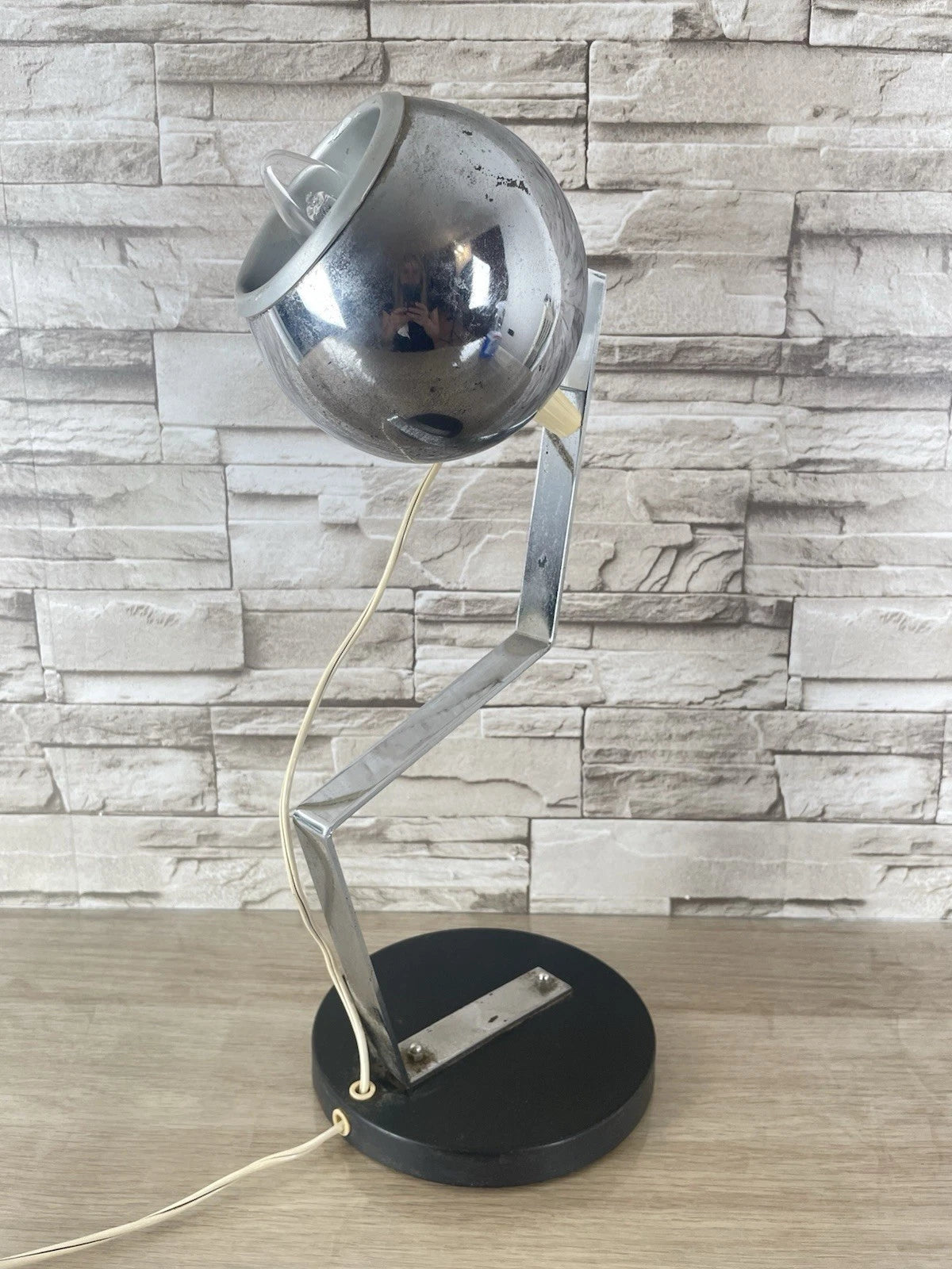 Lampada Da Tavolo Eyeball Space Age Vintage Anni 70 Argento E Nero Snodabile