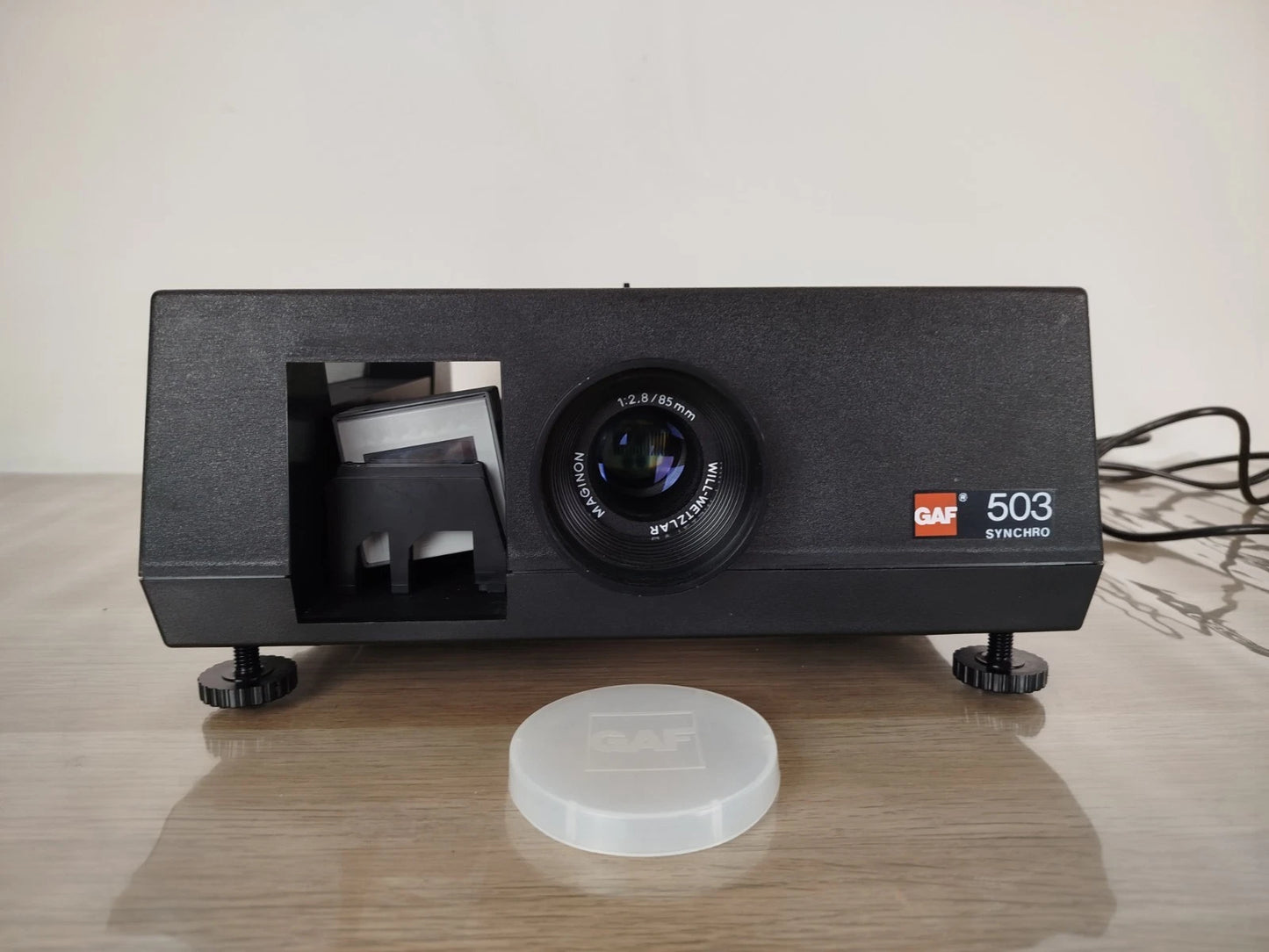 Proiettore Diapositive Gaf 503 Synchro Nero Vintage Con Telecomando Custodia