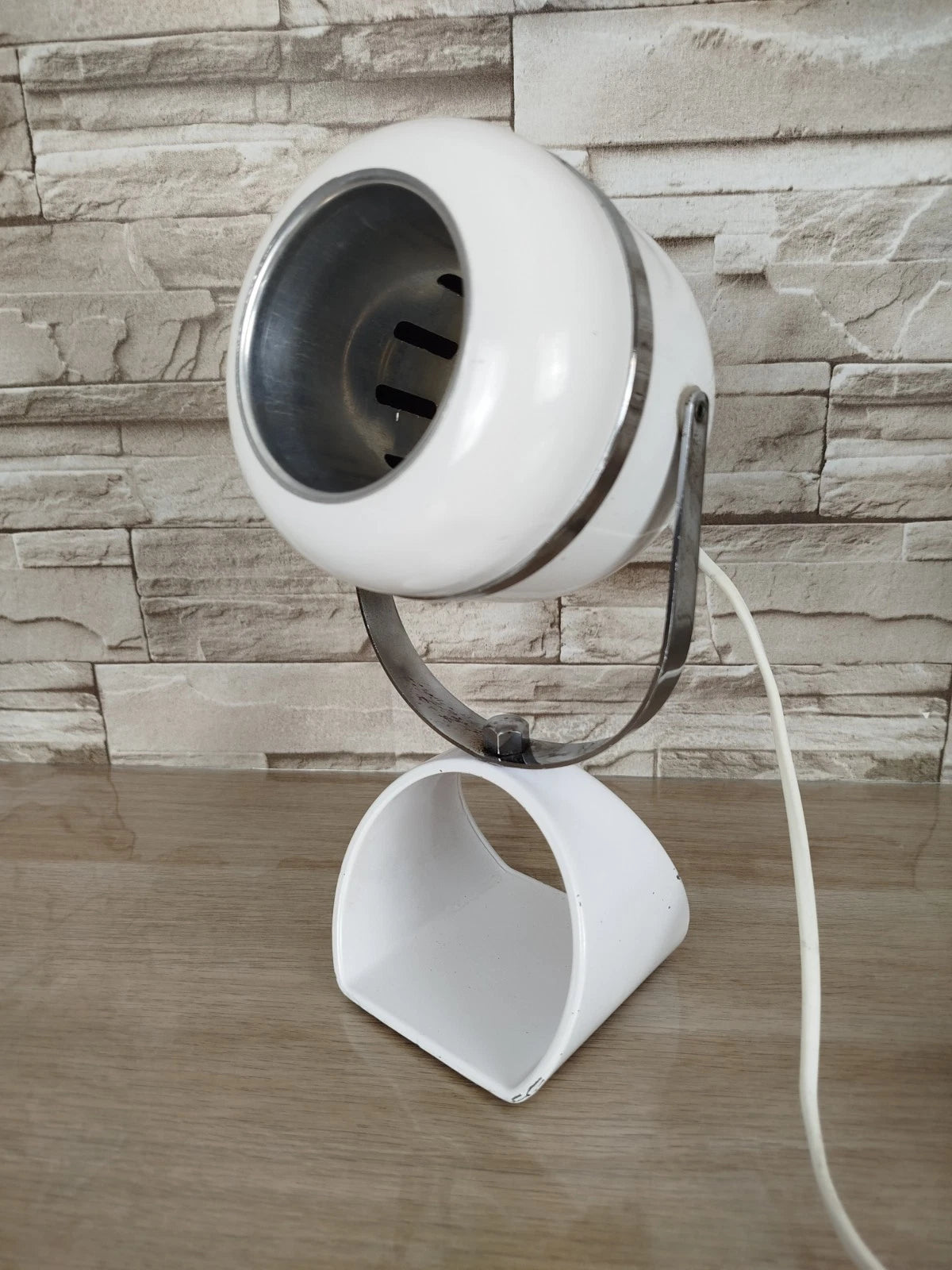 Coppia Di Lampade Da Tavolo Space Age Abat-jour Anni 70 Bianche Comodino Design