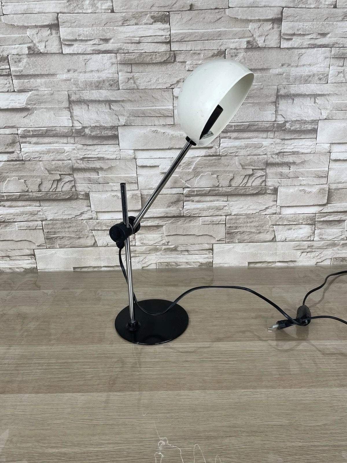 Lampada Da Tavolo Vintage Snodabile Bianca Epoca Anni 70 E16 Cavo E Interruttore