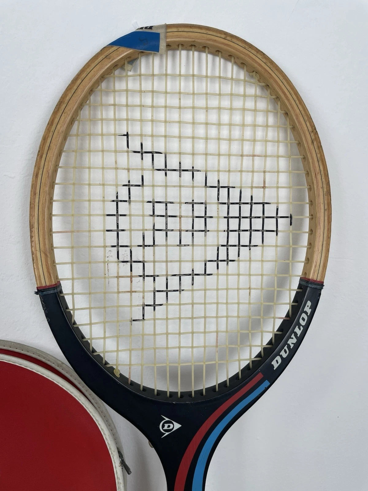 Racchetta Da Tennis Dunlop 41/8" Made In England Custodia Wilson Ecopelle Rossa