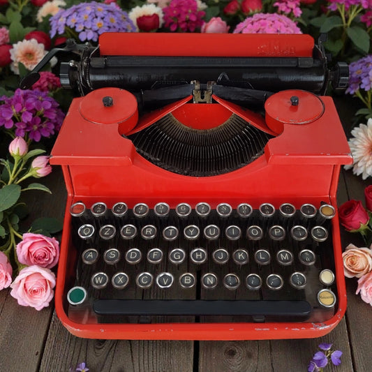 Antica Macchina Per Scrivere Portatile SIM 40 Vintage Epoca Anni 40 Rossa